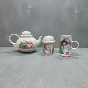 Vintage Epoch Noritake Twas The Night Before Christmas Teapot Sugar Creamer Set